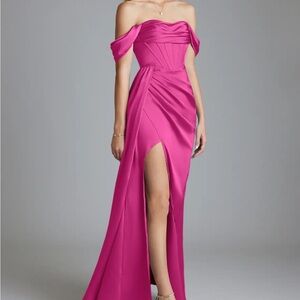 Azazie Fuchsia Off-Shoulder Gown